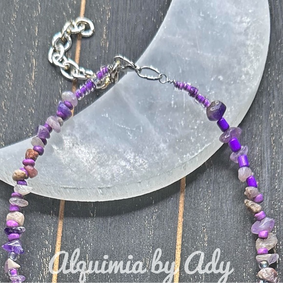 Amethyst puka Vintage cross charm short surfer necklace - Picture 4 of 7